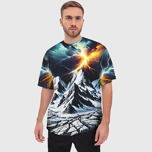 Мужская футболка оверсайз Молнии и горы / 3D-принт – фото 3