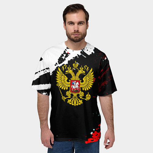 Мужская футболка оверсайз Россия герб текстура краски / 3D-принт – фото 3