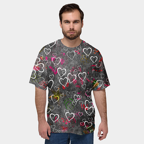 Мужская футболка оверсайз Серое сердце / 3D-принт – фото 3