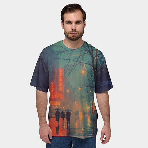 Мужская футболка оверсайз Пасмурный вечер / 3D-принт – фото 3
