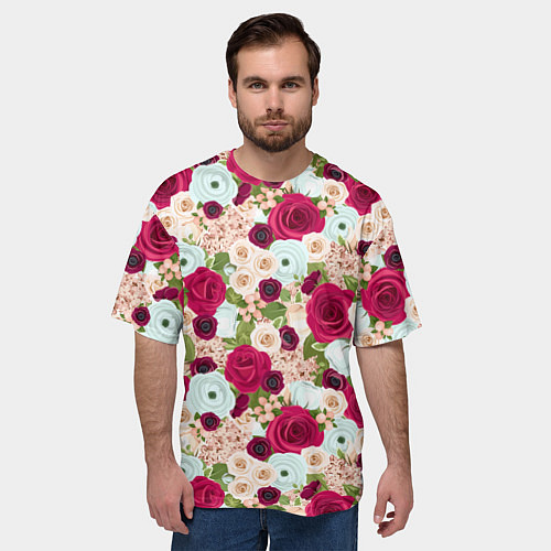 Мужская футболка оверсайз Цветочный фон / 3D-принт – фото 3