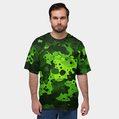 Мужская футболка оверсайз Яркий неоновый зеленый камуфляж / 3D-принт – фото 3