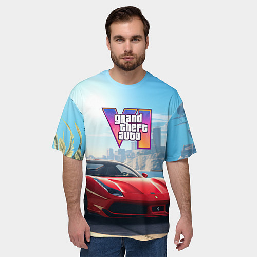 Мужская футболка оверсайз GTA 6 logo auto / 3D-принт – фото 3