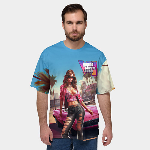Мужская футболка оверсайз GTA 6 girl logo / 3D-принт – фото 3