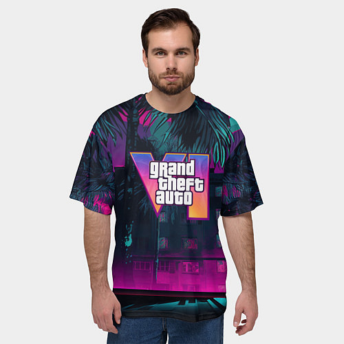 Мужская футболка оверсайз GTA 6 logo night Vice city / 3D-принт – фото 3