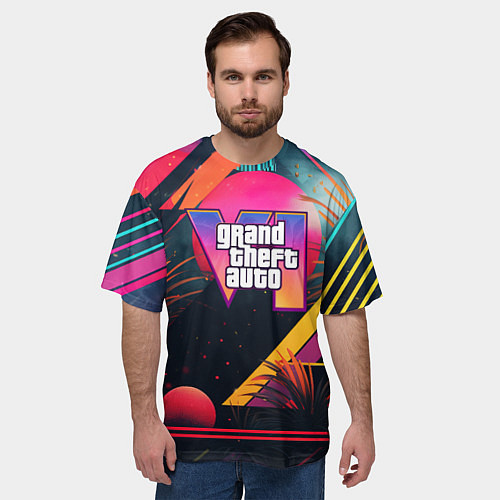 Мужская футболка оверсайз GTA 6 logo абстракция яркая / 3D-принт – фото 3
