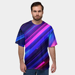 Футболка оверсайз мужская Неоновые яркие абстрактные полосы, цвет: 3D-принт — фото 2