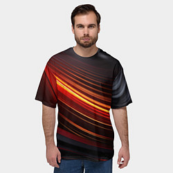 Футболка оверсайз мужская Яркая оранжевая полосы на черной абстракции, цвет: 3D-принт — фото 2