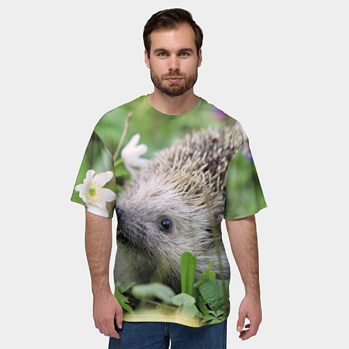 Мужская футболка оверсайз Лесной ёжик в траве / 3D-принт – фото 3