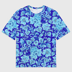 Мужская футболка оверсайз Узоры гжель на темно синем фоне