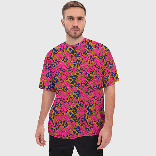 Мужская футболка оверсайз Взаимосвязанные листочки, розового жёлтого и синег / 3D-принт – фото 3