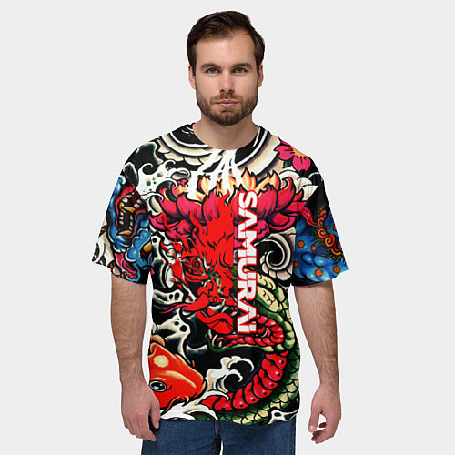 Мужская футболка оверсайз Samurai татуировки / 3D-принт – фото 3