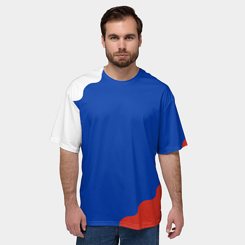 Мужская футболка оверсайз Триколор диагональный волнистый / 3D-принт – фото 3
