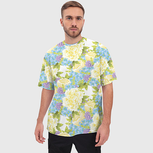 Мужская футболка оверсайз Пышные цветы / 3D-принт – фото 3