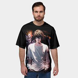 Футболка оверсайз мужская Эл Лоулайт и Рюк - Тетрадь смерти, цвет: 3D-принт — фото 2