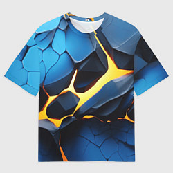 Футболка оверсайз мужская Желтая лава на синих плитах, цвет: 3D-принт