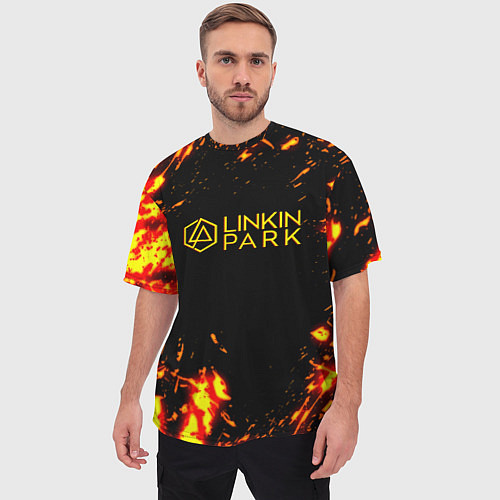 Мужская футболка оверсайз Linkin park огненный стиль / 3D-принт – фото 3