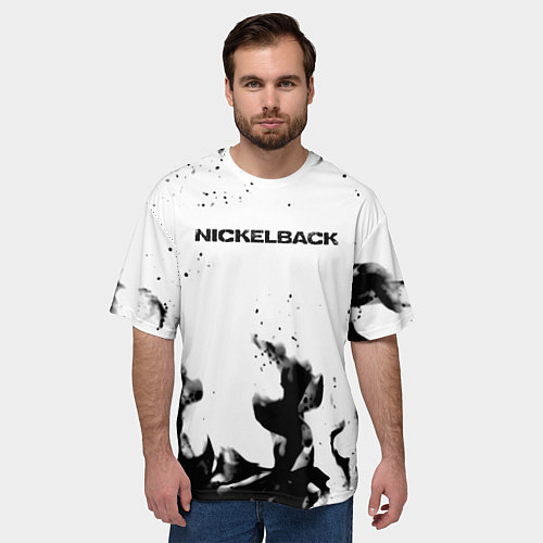 Мужская футболка оверсайз Nickelback серый дым рок / 3D-принт – фото 3