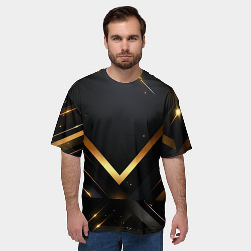 Мужская футболка оверсайз Gold luxury black abstract / 3D-принт – фото 3