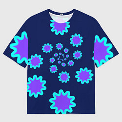 Футболка оверсайз мужская Спираль фиолетовых звезд с циан контуром на темном, цвет: 3D-принт
