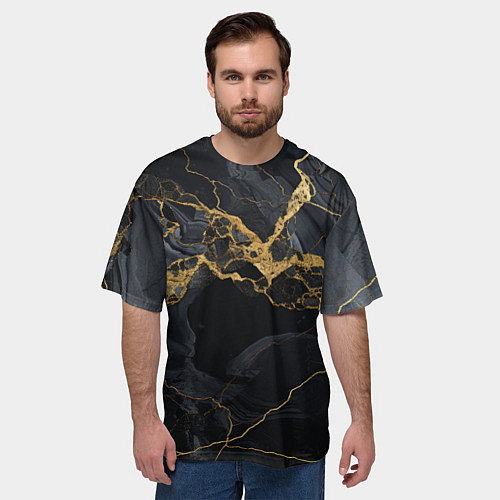 Мужская футболка оверсайз Золотой путь на черном граните / 3D-принт – фото 3
