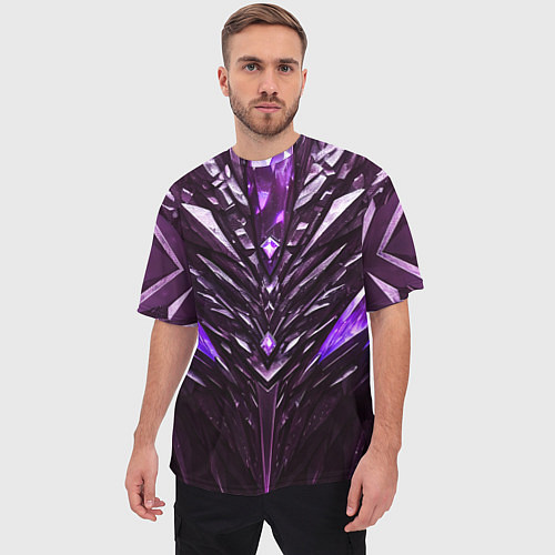Мужская футболка оверсайз Фиолетовые кристаллы и камень / 3D-принт – фото 3