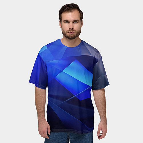 Мужская футболка оверсайз Черно-синий абстрактный фон / 3D-принт – фото 3