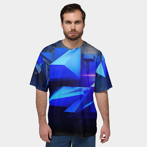 Мужская футболка оверсайз Black blue background abstract / 3D-принт – фото 3