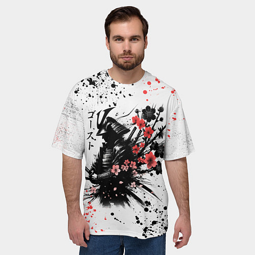 Мужская футболка оверсайз Ghost of Tsushima - sakura samurai ghost / 3D-принт – фото 3