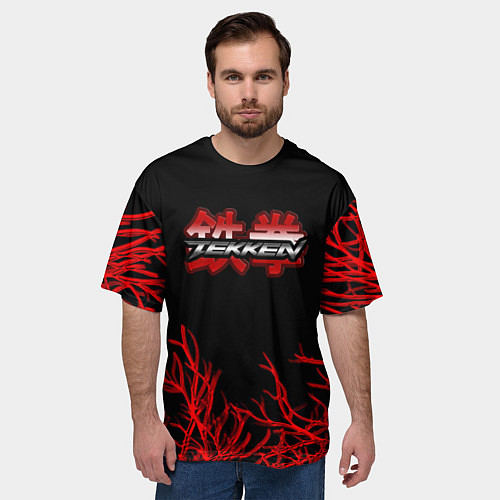 Мужская футболка оверсайз Tekken файтинг текстура сакура / 3D-принт – фото 3