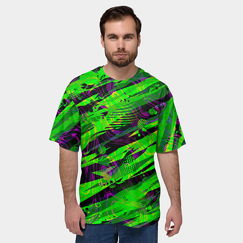 Мужская футболка оверсайз Зеленые узоры паттерны / 3D-принт – фото 3