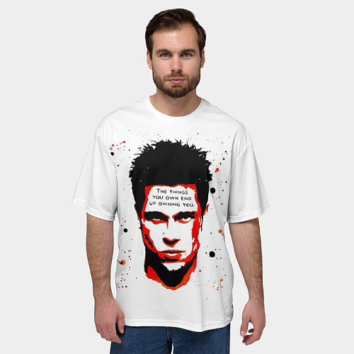 Мужская футболка оверсайз Красный Тайлер Дерден / 3D-принт – фото 3