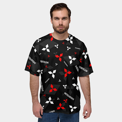 Мужская футболка оверсайз Mitsubishi - logo pattern / 3D-принт – фото 3
