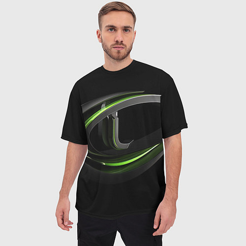 Мужская футболка оверсайз Современный зеленая эмблема / 3D-принт – фото 3
