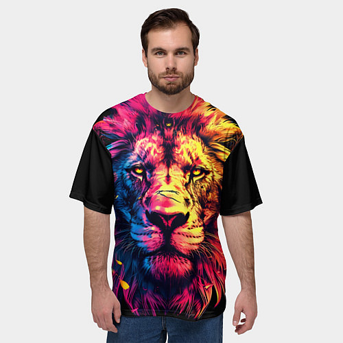Мужская футболка оверсайз Старый огненный лев / 3D-принт – фото 3