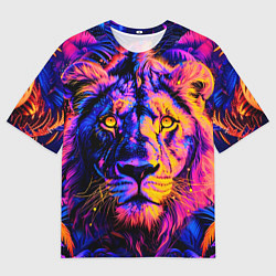 Футболка оверсайз мужская Неоновый лев в джунглях, цвет: 3D-принт