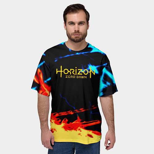 Мужская футболка оверсайз Horizon zero dawn огонь и лёд / 3D-принт – фото 3