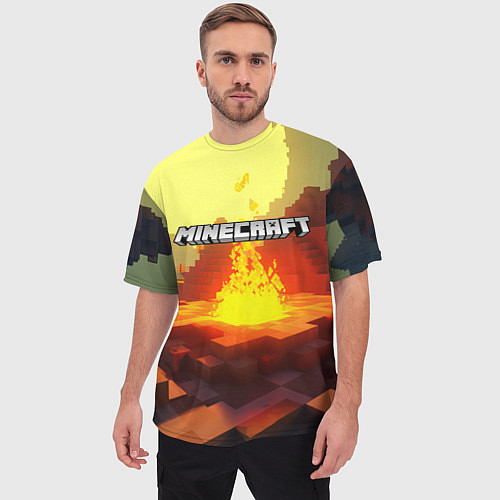 Мужская футболка оверсайз Minecraft костер и лого / 3D-принт – фото 3