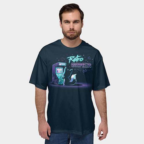 Мужская футболка оверсайз Ретро геймер лисенок / 3D-принт – фото 3