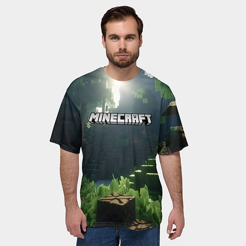 Мужская футболка оверсайз Minecraft logo world / 3D-принт – фото 3