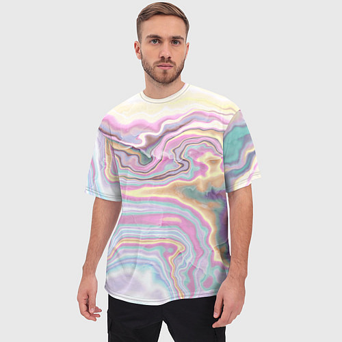 Мужская футболка оверсайз Мрамор узор разноцветный / 3D-принт – фото 3