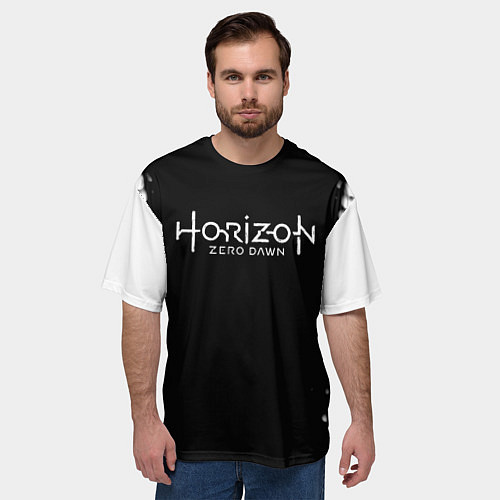 Мужская футболка оверсайз Horizon zero dawn краски белые / 3D-принт – фото 3