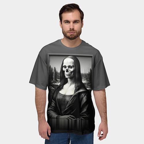 Мужская футболка оверсайз Мона Лиза Black skull / 3D-принт – фото 3