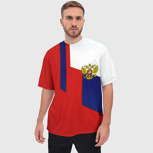 Мужская футболка оверсайз Спортивная текстура герб России / 3D-принт – фото 3