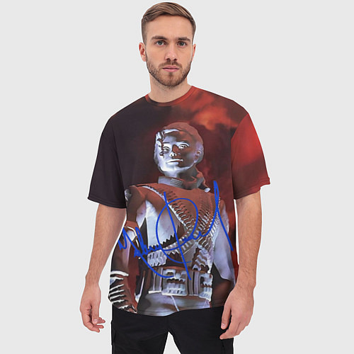 Мужская футболка оверсайз Статуя Макла Джексона с автографом - альбом Histor / 3D-принт – фото 3