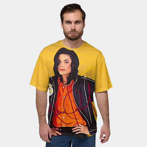 Мужская футболка оверсайз Michael Jackson на золотом фоне с графикой / 3D-принт – фото 3