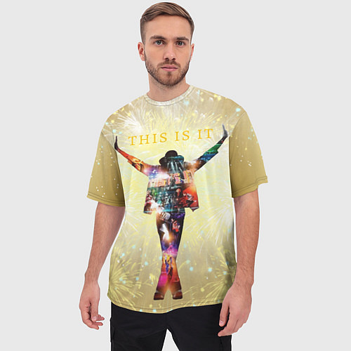 Мужская футболка оверсайз Michael Jackson THIS IS IT - с салютами на золотом / 3D-принт – фото 3