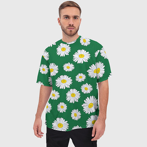 Мужская футболка оверсайз Ромашки поле из цветов / 3D-принт – фото 3