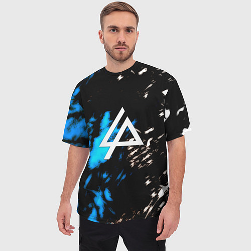 Мужская футболка оверсайз Linkin park холодные краски / 3D-принт – фото 3