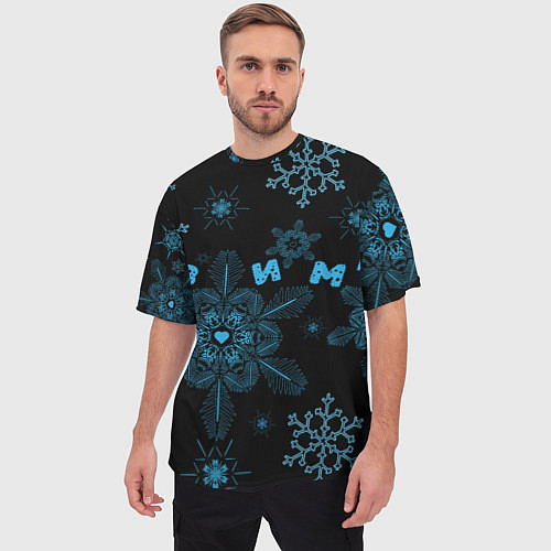 Мужская футболка оверсайз Cнежинки - snowflakes / 3D-принт – фото 3